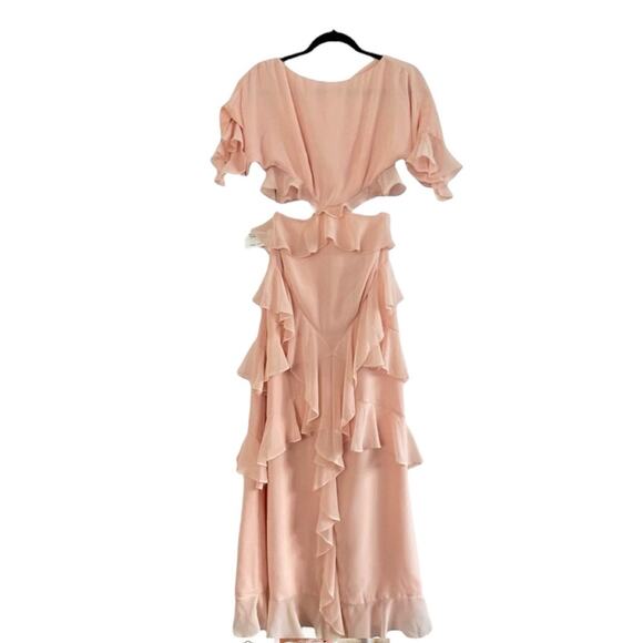 Fame and Partners Marissa Ruffle Maxi Dress Pale Pink Lined Boho Size 2 NWT - Picture 2 of 10